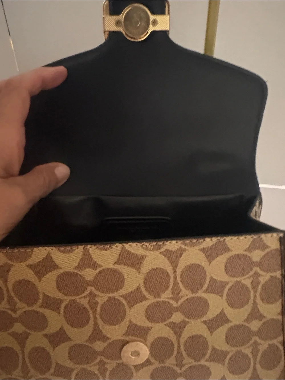Coach Brown Signature Satchel with Black Leather Flap